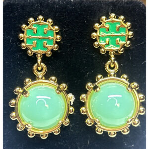 Tory Burch Winslow Green Enamel Drop Dangle Earrings - New Designer Holiday Gift